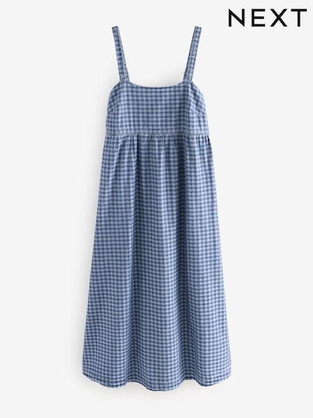 Blue Gingham Strappy Denim 100% Cotton Midi Dress (AG5590) | AED70