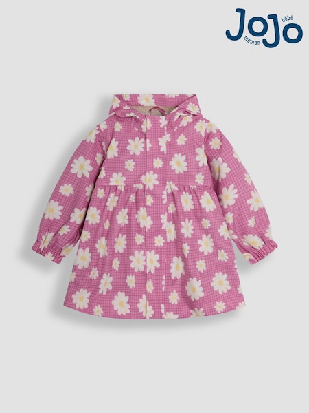 JoJo Maman Bébé Pink Daisy Gathered Waterproof Jacket (AG5621) | €63 - €66