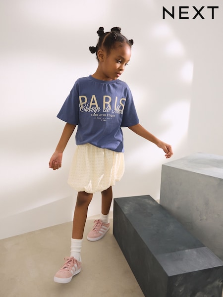 Navy/White Oversized T-Shirt and Bubble 100% Cotton Skirt Set (3-16yrs) (AG5734) | 741 UAH - 988 UAH