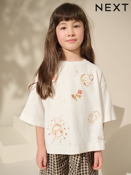 كريم - 100% Cotton Pretty Embroidered Graphic T-Shirt (3-16yrs) (AG5737) | ‏59 ر.ق. - ‏84 ر.ق.