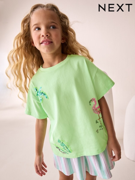 Lime Green Oversized Sequin Graphic Print T-Shirt (3-16yrs) (AG5739) | 453 UAH - 659 UAH