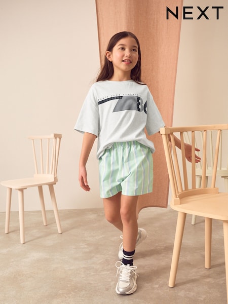 Grey Sports - Oversized 100% Cotton Graphic T-Shirt & Woven Shorts (3-16yrs) (AG5742) | ‏81 د.إ.‏ - ‏ 112‏ د.إ.