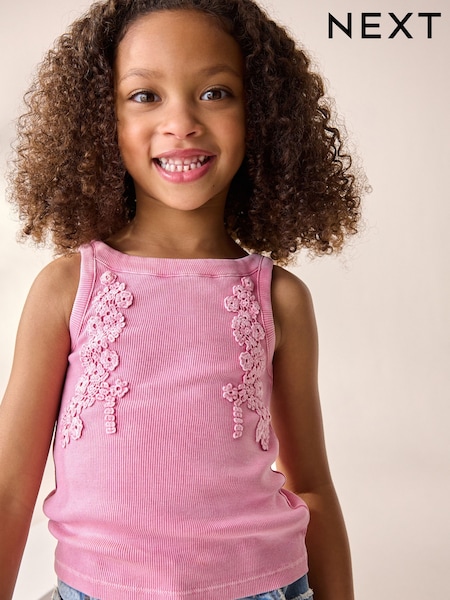 Pink Floral Crochet Rib Vest (3-16yrs) (AG5761) | €11.50 - €17.50