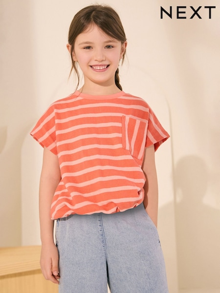 Оранжевый - Textured Stripe Boxy 100% Cotton T-Shirt (3-16yrs) (AG5763) | €13 - €20