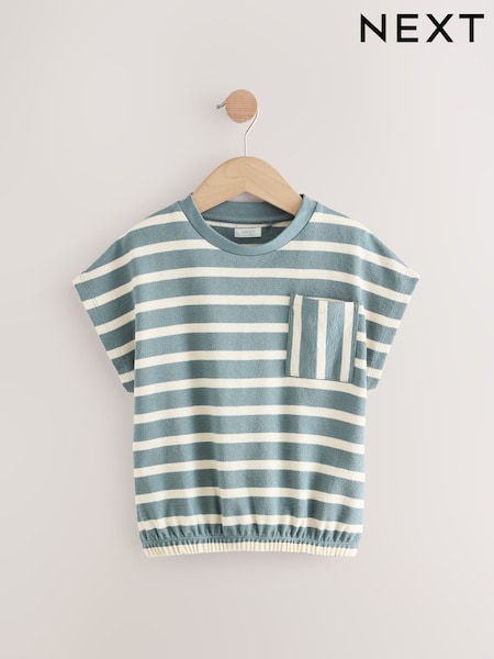 Blue Textured Stripe Boxy 100% Cotton T-Shirt (3-16yrs) (AG5764) | €13 - €20