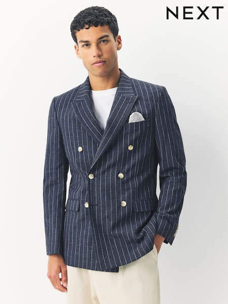 Navy Regular Fit Striped Double Breasted Suit Jacket (AG5775) | €118