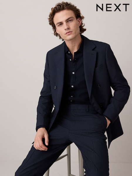 Navy Double Breasted Striped Jacket (AG5776) | €118