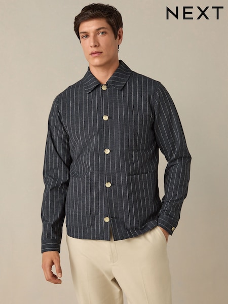 Navy Regular Fit Striped Shacket (AG5789) | 292 QAR