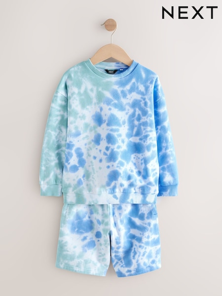 Blue/White 100% Cotton Tie Dye Crew Shorts Set (3-16yrs) (AG5817) | €39 - €51