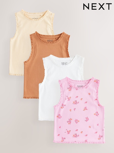 Pink/Orange/Yellow - Floral Rib Vest 4 Pack (3-16yrs) (AG5831) | 22 € - 30 €