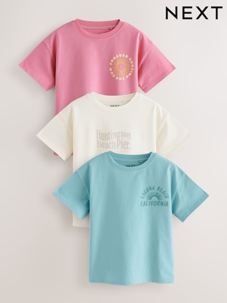 Rosa/azul/blanco - Beach Slogan Oversized T-Shirts 3 Pack (3-16yrs) (AG5836) | 22 € - 30 €