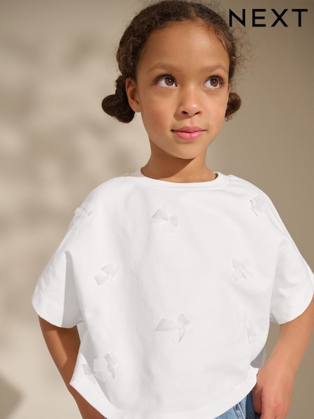 White 100% Cotton Boxy Bows T-Shirt (3-16yrs) (AG5838) | EGP420 - EGP720