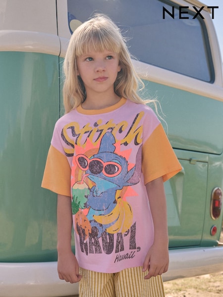 Purple/Orange Oversized 100% Cotton Disney Lilo and Stitch License T-Shirt (3-16yrs) (AG5840) | € 21 - € 28
