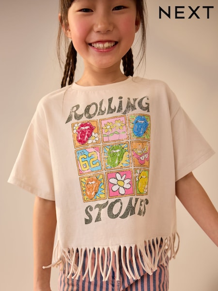 Neutral 100% Cotton Sequin Rolling Stones Fringe T-Shirt (3-16yrs) (AG5841) | €21 - €28