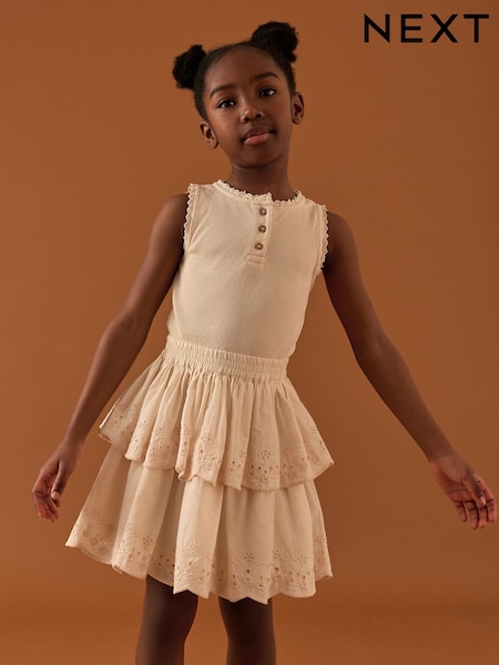 Ecru Tiered Skirt 100% Cotton Dress (3-12yrs) (AG5851) | €34 - €40