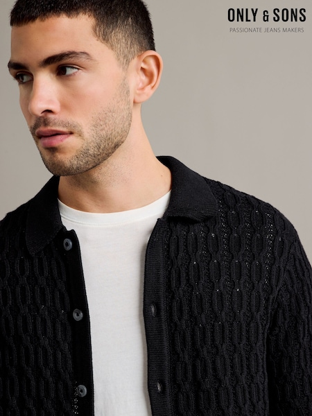 Only & Sons Black Cable Knitted Cardigan (AG5859) | AED131
