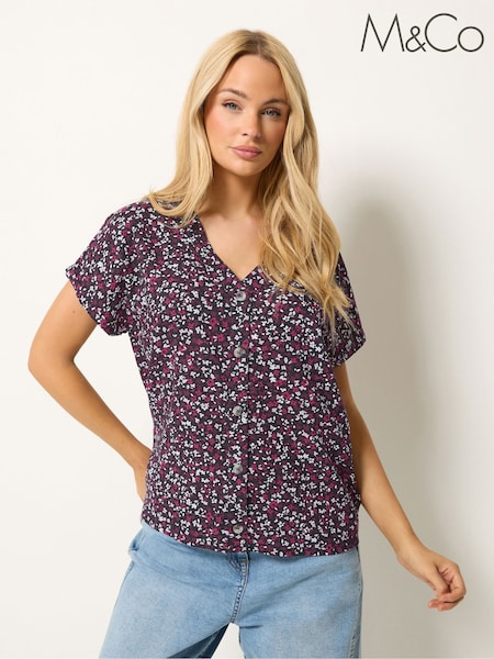 Purple - M&co Button Through Blouse
