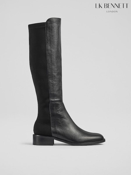 LK Bennett Black Tallis Half And Half Stretch Knee Boots (AG5937) | AED2,615