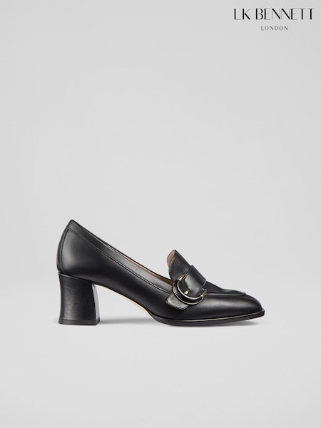 LK Bennett Black Mara Resin Buckle Block Heels (AG5938) | 814 QAR