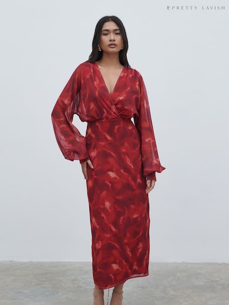 Pretty Lavish Dark Red Floral Theia Batwing Midaxi Dress (AG5951) | €53