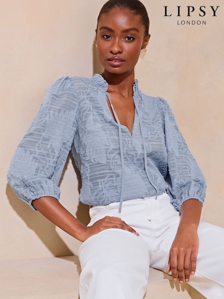Lipsy Blue Tie Neck Blouse (AG5993) | $58