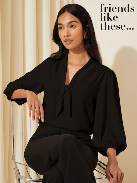 Friends Like These Black V-Neck Bow Front 3/4 Sleeve Blouse (AG6024) | €46