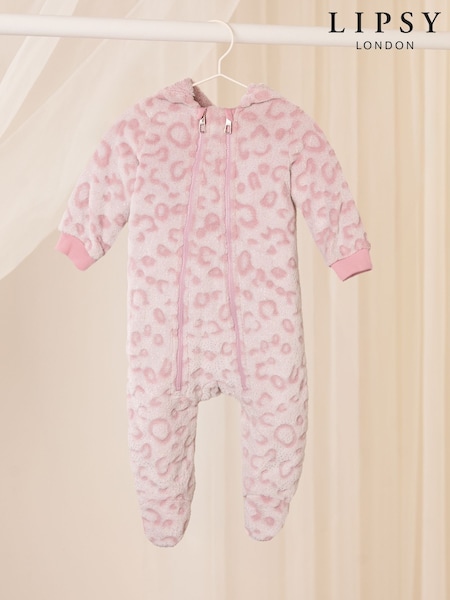 Lipsy Pink Leopard Print Baby Soft Touch Fleece Sleepsuit (0-24mths) (AG6033) | AED175 - AED186