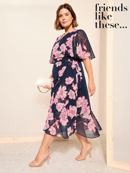 Sininen - Friends Like These Chiffon Mix Flutter Sleeve Wrap Dress (AG6045) | €120