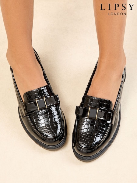 Lipsy Flat Clean Patent Bow Loafers (AG6912) | ‏181‏₪
