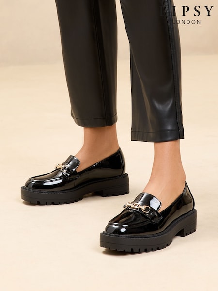 Lipsy Black Chunky Patent Snaffle Trim Detail Faux Leather Loafers (AG6917) | €69