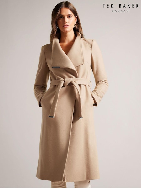 חום - Ted Baker Rose Midi Length Belted Wool Wrap Coat (AG7127) | ‏1,705‏₪
