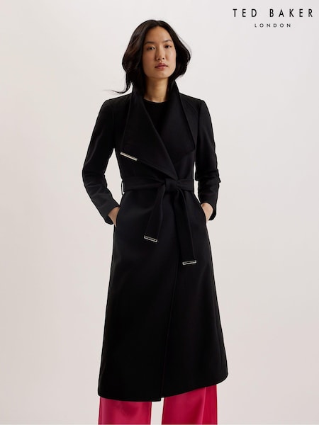 Ted Baker Black Rosell Long Length Wool Wrap Coat (AG7150) | €502