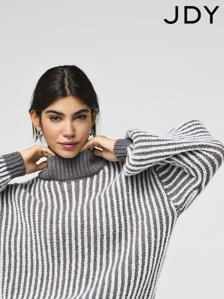 JDY Black Textured Stripe High Neck Jumper (AG7166) | ₪151