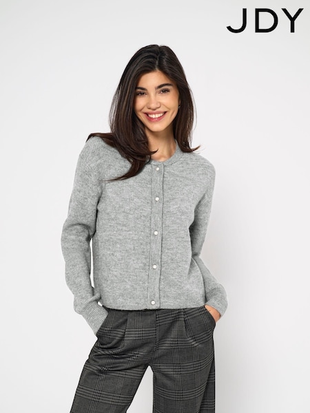 JDY Grey Pearl Button Rib Knit Cardigan (AG7176) | ₪151