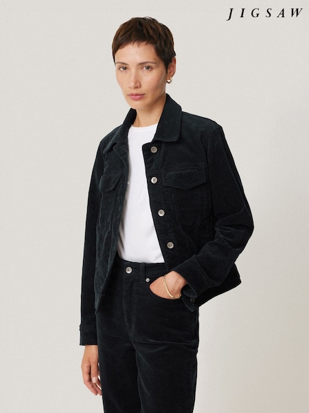 Jigsaw Blue Corduroy Boxy Trucker Jacket (AG7228) | AED320