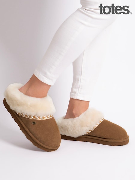 חום - Totes Sheepskin™ Ladies Phoebe Slippers (AG7267) | ‏427‏₪
