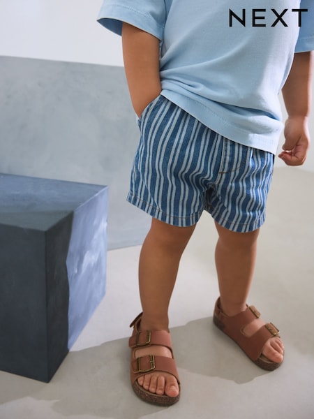 Mid Blue Stripe Denim Pull On Shorts (3mths-7yrs) (AG7277) | AED51 - AED61