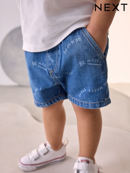 Mid Blue Print Denim Pull On Shorts (3mths-7yrs) (AG7278) | €14 - €17