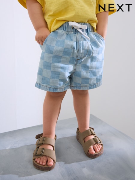 Light Blue Checkerboard Denim Pull On Shorts (3mths-7yrs) (AG7279) | R$ 100 - R$ 120