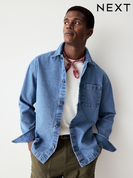Albastru deschis - 100% Cotton Single Pocket Denim Shacket (AG7295) | 304 LEI