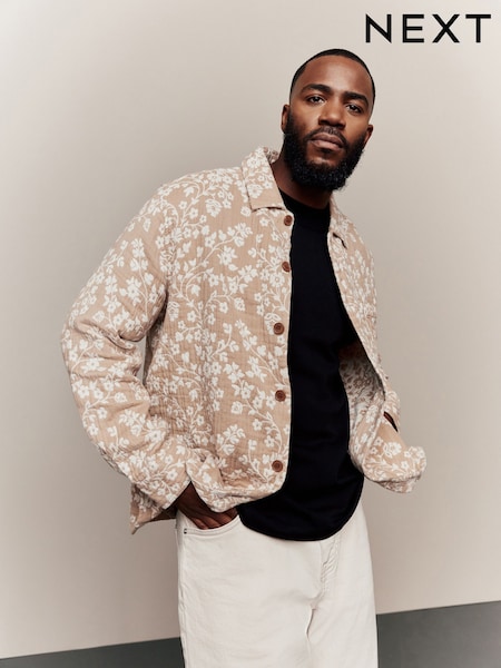 Neutral 100% Cotton Floral Pattern Shacket (AG7297) | R$ 500