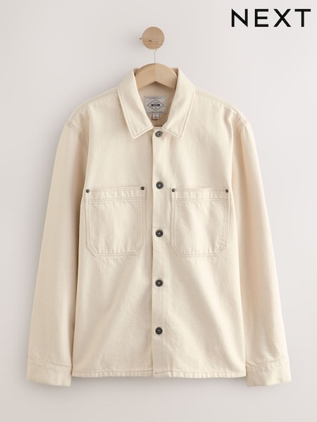 Ecru - 100% Cotton Twin Pocket Denim Shacket (AG7298) | 304 LEI
