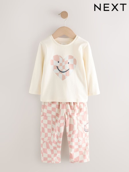 Cuadros rosas - 100% Cotton Trousers & Long Sleeve T-Shirt Set (3mths-7yrs) (AG7299) | 24 € - 29 €