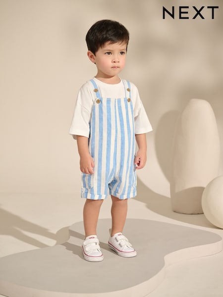 Blue Stripe Linen Blend Dungarees (3mths-7yrs) (AG7305) | EGP900 - EGP1,140