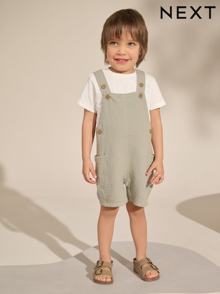 Sage Green Soft Textured 100% Cotton Dungarees (3mths-7yrs) (AG7320) | SGD 24 - SGD 32