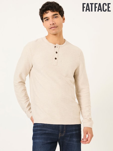 FatFace Natural 100% Cotton Long Sleeve Nutbourne Henley T-Shirt (AG7330) | 195 QAR