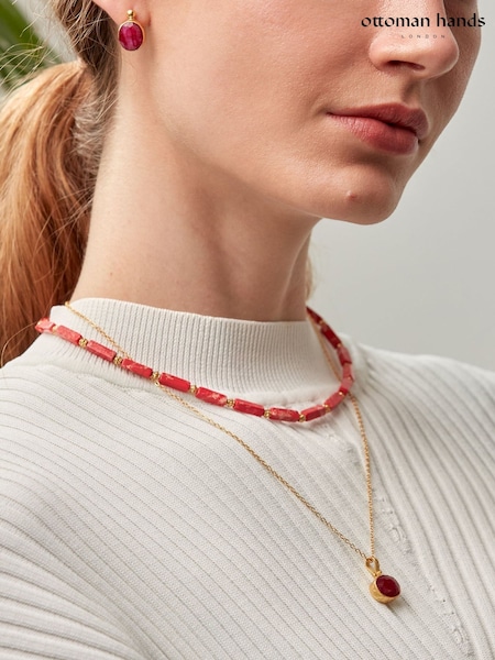 Gold - Ottoman Hands Siena Ruby Pendant Necklace
