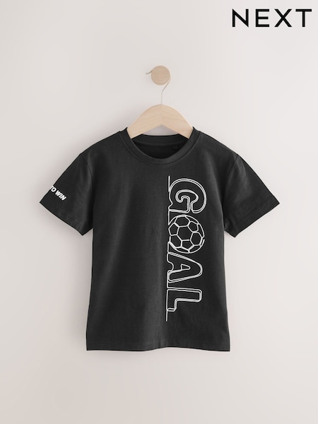 Black Goal Regular Fit Short Sleeve Graphic 100% Cotton T-Shirt (3-16yrs) (AG7711) | €8 - €12