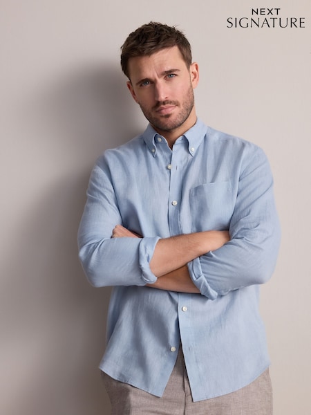Light Blue Signature 100% Linen Long Sleeve Shirt (AG8150) | €43