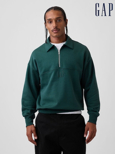 Green - Regular Gap Heavyweight Oversized Logo Half-zip Pullover Sweatshirt